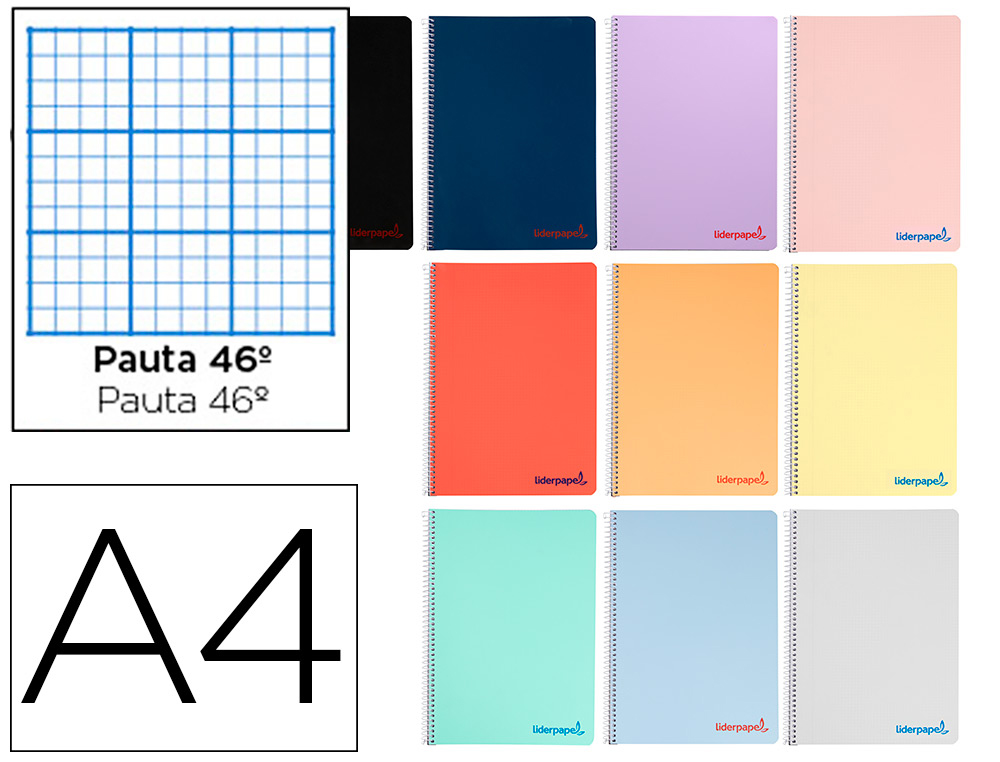 CUADERNO ESPIRAL LIDERPAPEL A4 WONDER TAPA PLASTICO 80H 90GR RAYADO Nº46 COLORES SURTIDOS