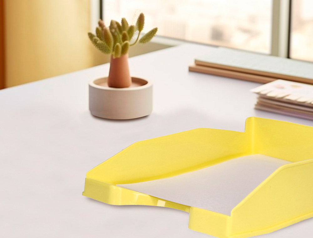 BANDEJA SOBREMESA PLASTICO Q-CONNECT AMARILLO PASTEL OPACO 240X70X340MM