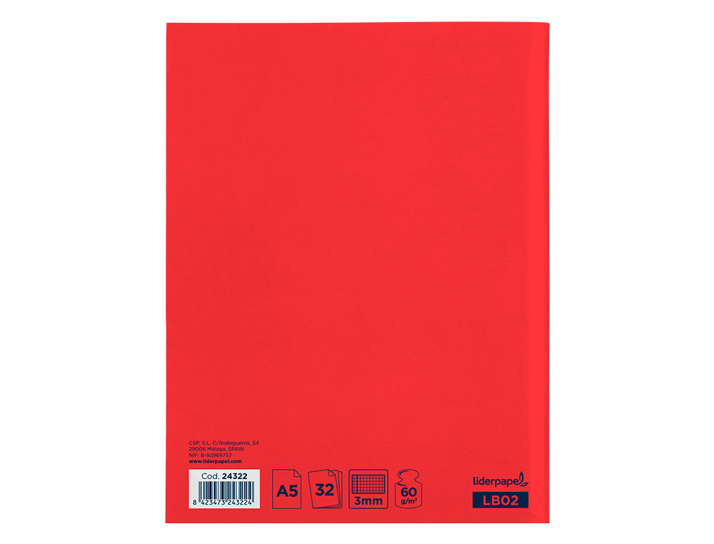 LIBRETA LIDERPAPEL SMART A5 32 HOJAS 60G/M2CUADRO 3MM CON MARGEN