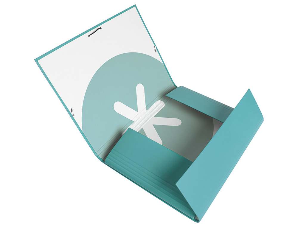 CARPETA LIDERPAPEL ANTARTIK GOMAS A4 3 SOLAPAS CARTON FORRADO COLOR MENTA