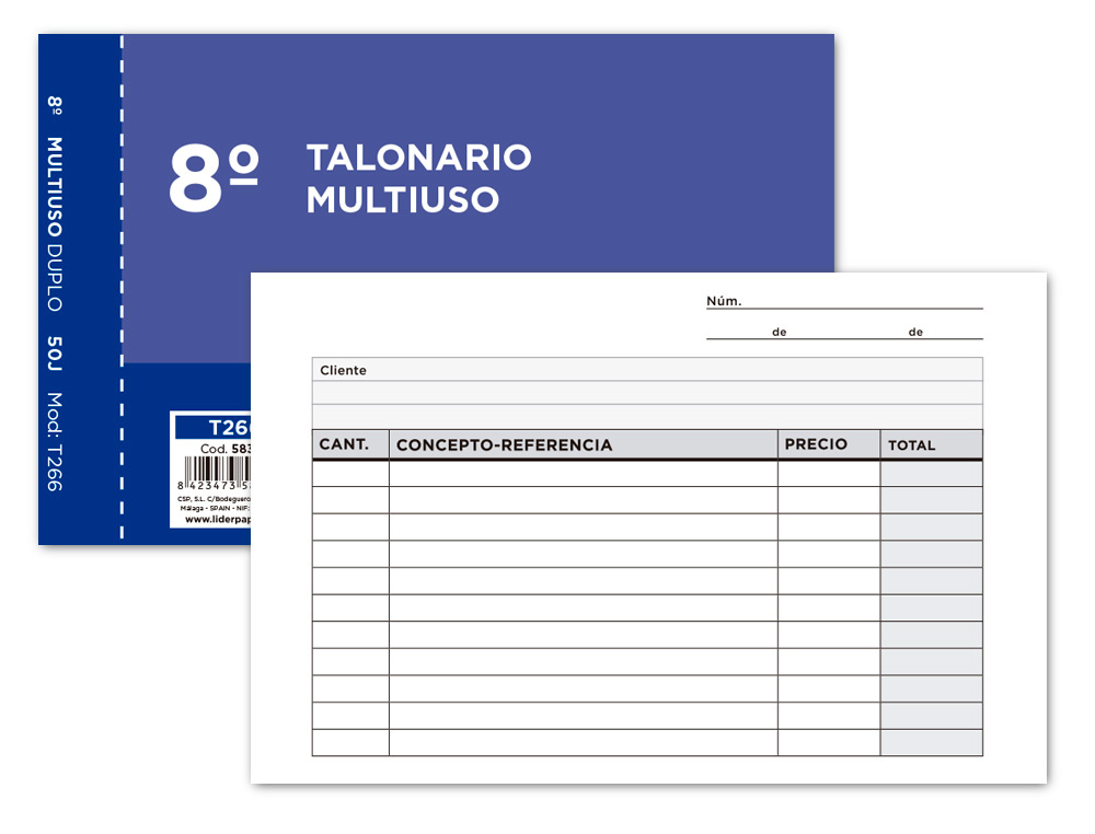 TALONARIO LIDERPAPEL MULTIUSO OCTAVO DUPLICADO APAISADO