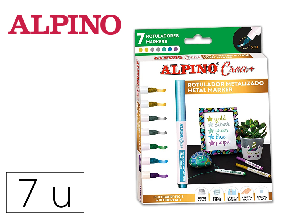 ROTULADOR ALPINO CREA METALIX CAJA DE 7 COLORES SURTIDOS