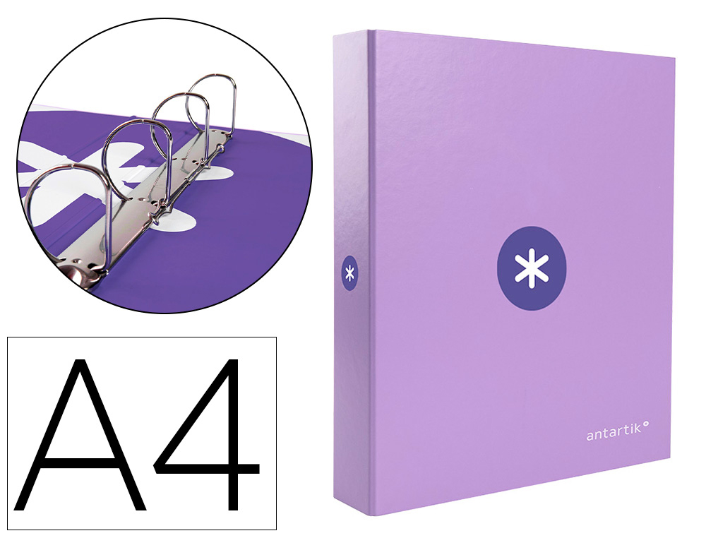CARPETA 4 ANILLAS 40 MM MIXTAS LIDERPAPEL ANTARTIK A4 FORRADA COLOR LAVANDA