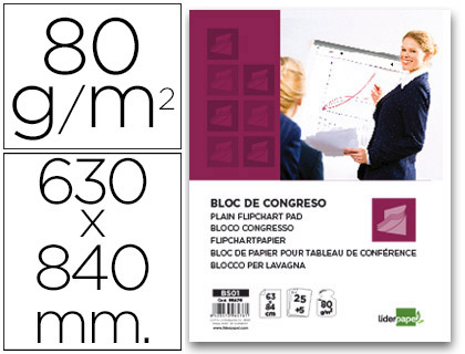 BLOC CONGRESO LIDERPAPEL LISO 63X84CM 25+5 HOJAS 80G/M2